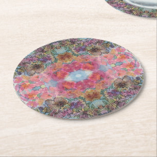 Mooie chique bloementuin Waterverf schilderij Ronde Kartonnen Onderzetter