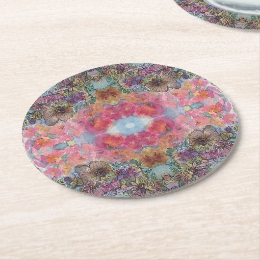 Mooie chique bloementuin Waterverf schilderij Ronde Kartonnen Onderzetter (Gebogen)
