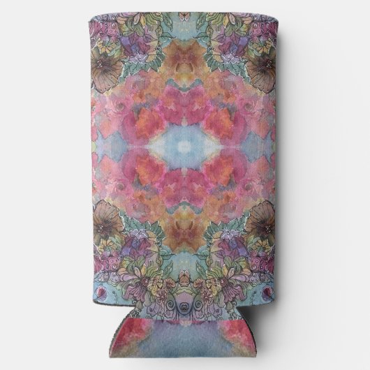 Mooie chique bloementuin Waterverf schilderij Seltzer Blikjeskoeler (Achterkant)