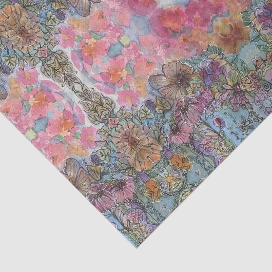 Mooie chique bloementuin Waterverf schilderij Tissuepapier (Detail)