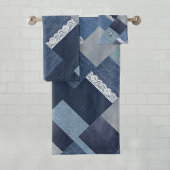 Mooie chique denim kant patchwork bad handdoek