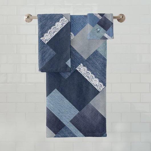 Mooie chique denim kant patchwork bad handdoek