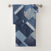 Mooie chique denim kant patchwork bad handdoek (Insitu)