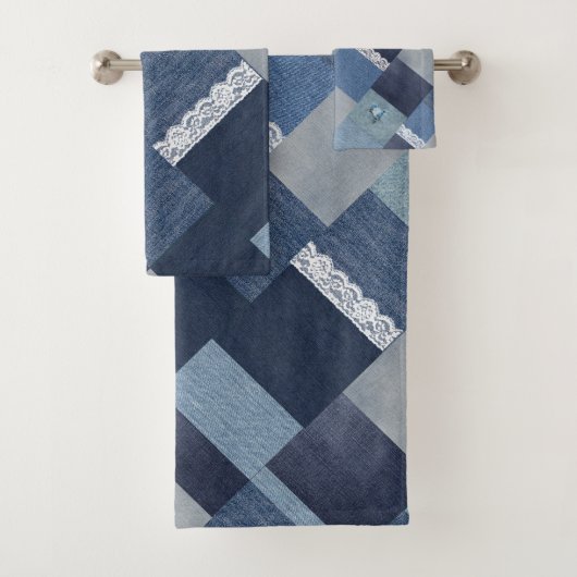 Mooie chique denim kant patchwork bad handdoek (Insitu)