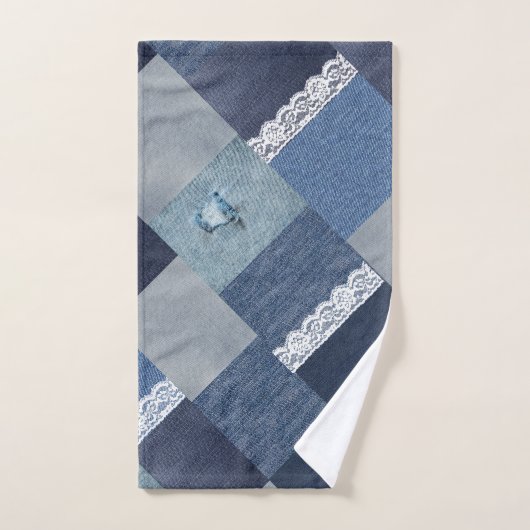 Mooie chique denim kant patchwork bad handdoek (Handdoek)