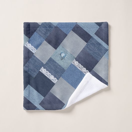 Mooie chique denim kant patchwork bad handdoek (Wasdoekje)