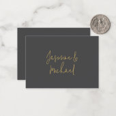 Mooie chique kalligrafie paar namen grijs en goud notitiekaartje (Voorkant / Achterkant in situ)