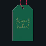 Mooie chique kalligrafie paar namen groen en goud cadeaulabel<br><div class="desc">U kunt de Lettertypen,  achtergrondkleur en Afbeelding,  lettertekens eenvoudig wijzigen.</div>