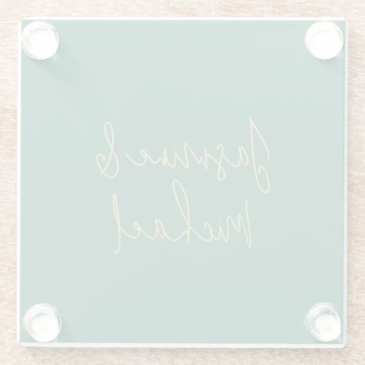 Mooie chique kalligrafie paar namen groen en goud glazen onderzetter (Achterkant)