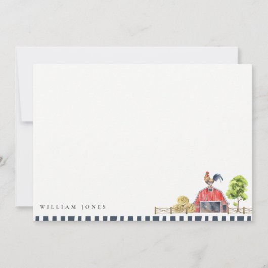 Mooie Chique Landelijke Rode Schuur Haan Boerderij Notitiekaartje (Voorkant)