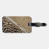 Mooie chique meisje luipaard print gouden glitter bagagelabel (Achterkant horizontaal)