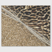 Mooie chique meisje luipaard print gouden glitter cadeaupapier (Vlak)