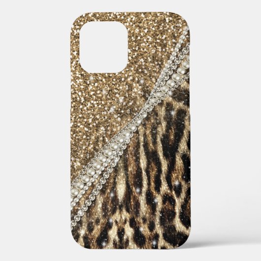 Mooie chique meisje luipaard print gouden glitter Case-Mate iPhone case (Achterkant)