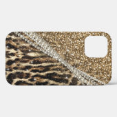 Mooie chique meisje luipaard print gouden glitter Case-Mate iPhone case (Achterkant (horizontaal))