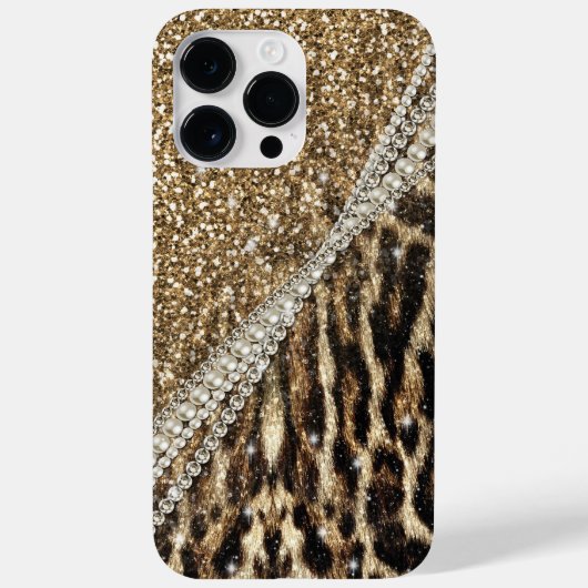 Mooie chique meisje luipaard print gouden glitter Case-Mate iPhone case (Achterkant)