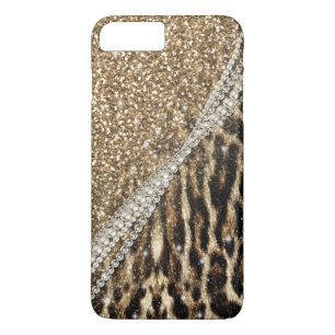 Mooie chique meisje luipaard print gouden glitter 	iPhone 8/7 plus hoesje