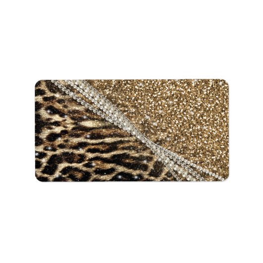 Mooie chique meisje luipaard print gouden glitter etiket (Voorkant)