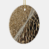 Mooie chique meisje luipaard print gouden glitter keramisch ornament (Rechts)