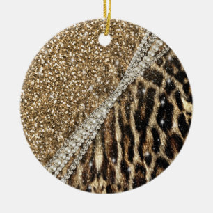 Mooie chique meisje luipaard print gouden glitter keramisch ornament