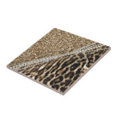 Mooie chique meisje luipaard print gouden glitter tegeltje (Zijkant)