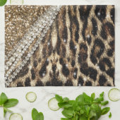 Mooie chique meisje luipaard print gouden glitter theedoek (Gevouwen)