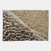 Mooie chique meisje luipaard print gouden glitter theedoek (Horizontaal)