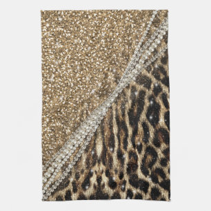 Mooie chique meisje luipaard print gouden glitter theedoek