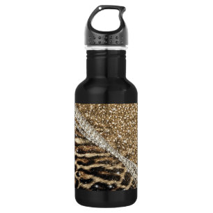 Mooie chique meisje luipaard print gouden glitter waterfles