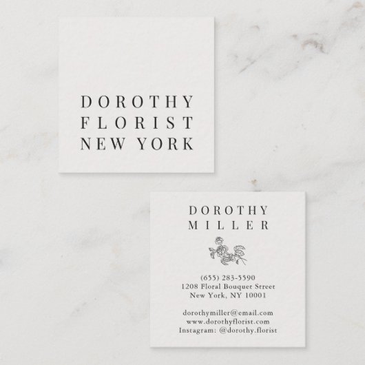 Mooie chique witte elegante minimalistische bloemi vierkante visitekaartje (Voorkant / Achterkant)