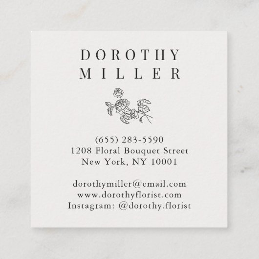 Mooie chique witte elegante minimalistische bloemi vierkante visitekaartje (Achterkant)