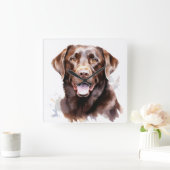 MOOIE CHOCOLADE LABRADOR RETRIEVER HOND VIERKANTE KLOK (Huis)