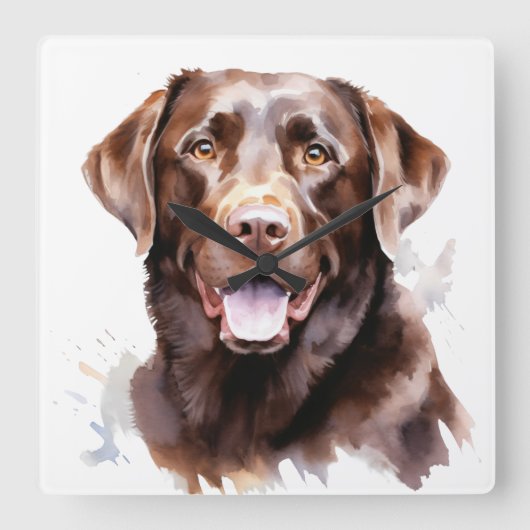 MOOIE CHOCOLADE LABRADOR RETRIEVER HOND VIERKANTE KLOK (Voorkant)