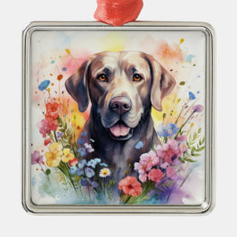 MOOIE CHOCOLADEKLEURIGE LABRADOR RETRIEVER HOND METALEN ORNAMENT