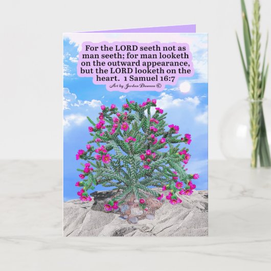 Mooie Cholla Cactus Schrift 1 Samuel 16:7 Kaart (Voorkant)