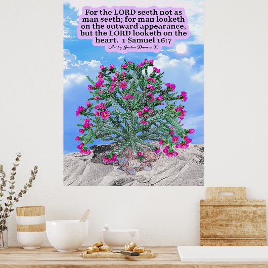 Mooie Cholla Cactus Schrift 1 Samuel 16:7 Poster (Keuken)