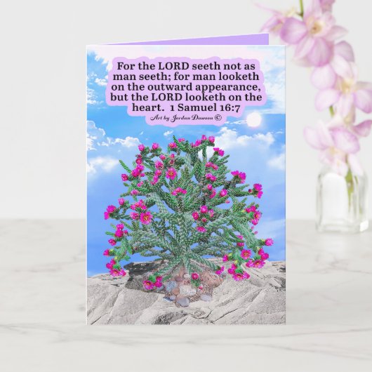 Mooie Cholla Cactus Schrifttekst 1 Samuel 16:7 Kaart (Orchidee)