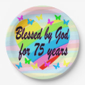 MOOIE CHRISTELIJKE 75E VERJAARDAG PAPIEREN BORDEN PAPIEREN BORDJE (Voorkant)