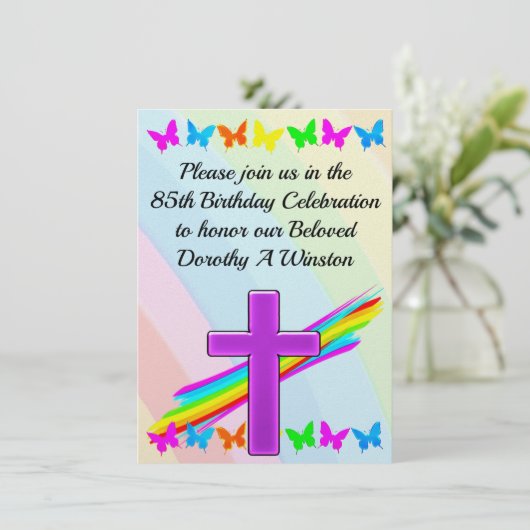 MOOIE CHRISTELIJKE 85E VERJAARDAG UITNODIGING (Staand voorkant)