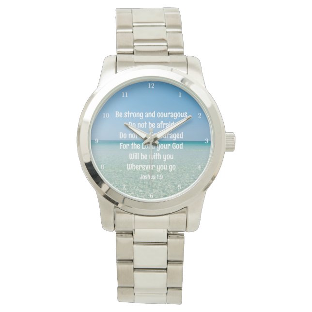 Mooie Christelijke Bijbelvers Wees sterk strand Horloge (Voorkant)