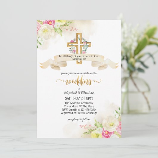 Mooie Christelijke Quote Kerk Bruiloft Kaart (Staand voorkant)