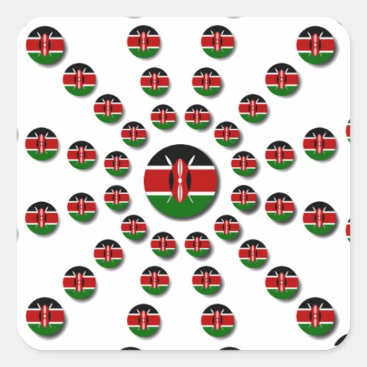 Mooie cirkelvormige Keniaanse vlag: een radiaal on Vierkante Sticker (Voorkant)