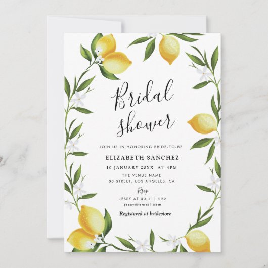 Mooie citroen gebladerte bruids douche uitnodiging (Voorkant)