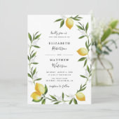 Mooie citroen gebladerte bruiloft uitnodiging (Staand voorkant)