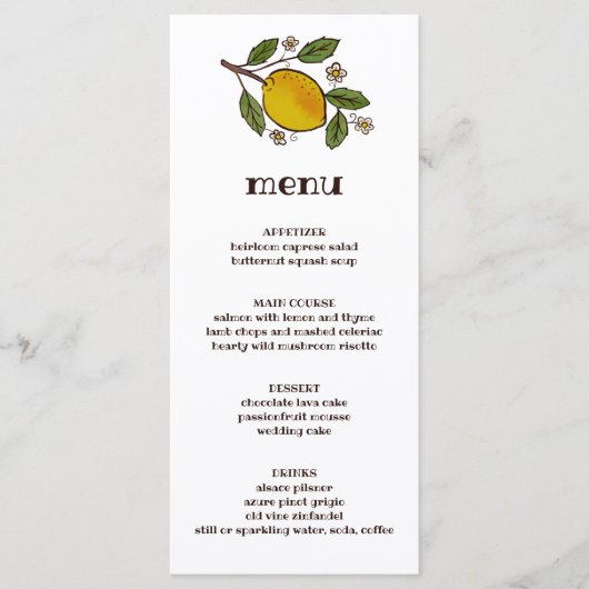 Mooie citroen Waterverf rustiek modern CUSTOM Menu (Voorkant)
