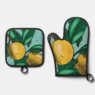 Mooie Citroenen Oven Mitt en Pot Houders Ovenwant & Pannenlap Set