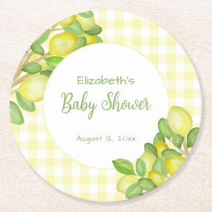 Mooie citroengele geruite baby shower onderzetter