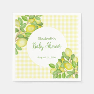 Mooie citroengele geruite babyshower servet