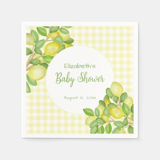 Mooie citroengele geruite babyshower servet (Voorkant)