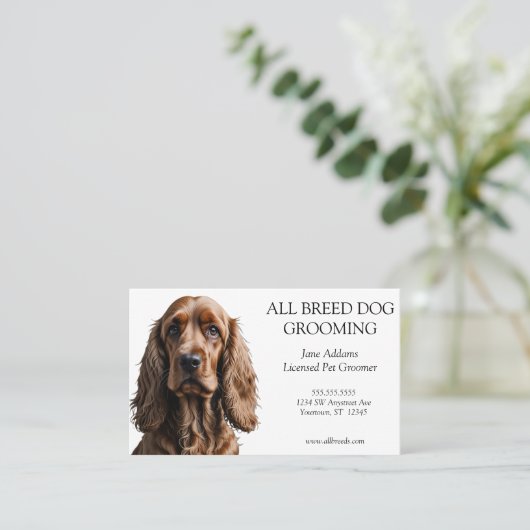 Mooie Cocker Spaniel Hond Grooming Huisdier Dienst Visitekaartje (Staand voorkant)