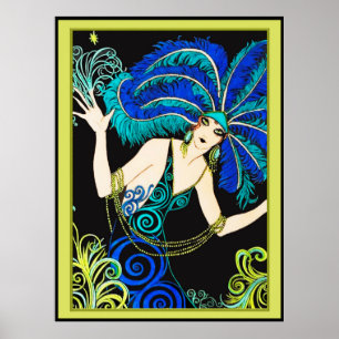 Mooie Colorful Art Deco Lady Poster